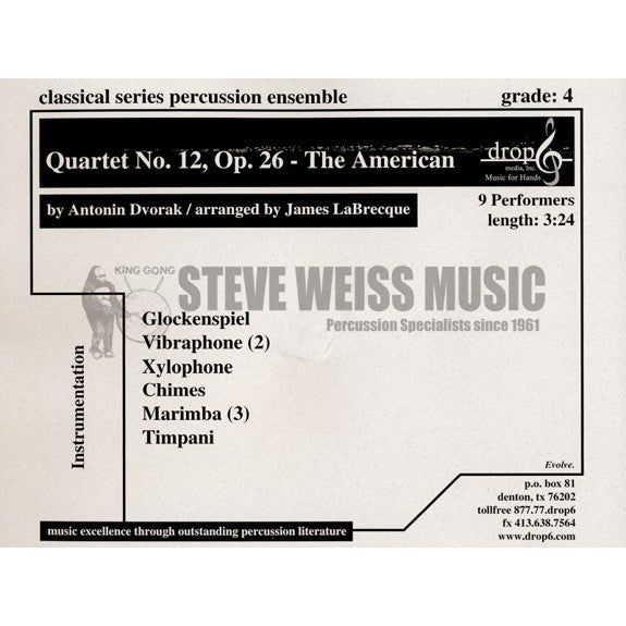 Dvorak-Quartet No. 12 Op. 26-The American arr LeBrecque (SP)-B/2V/C/X/3M/5T