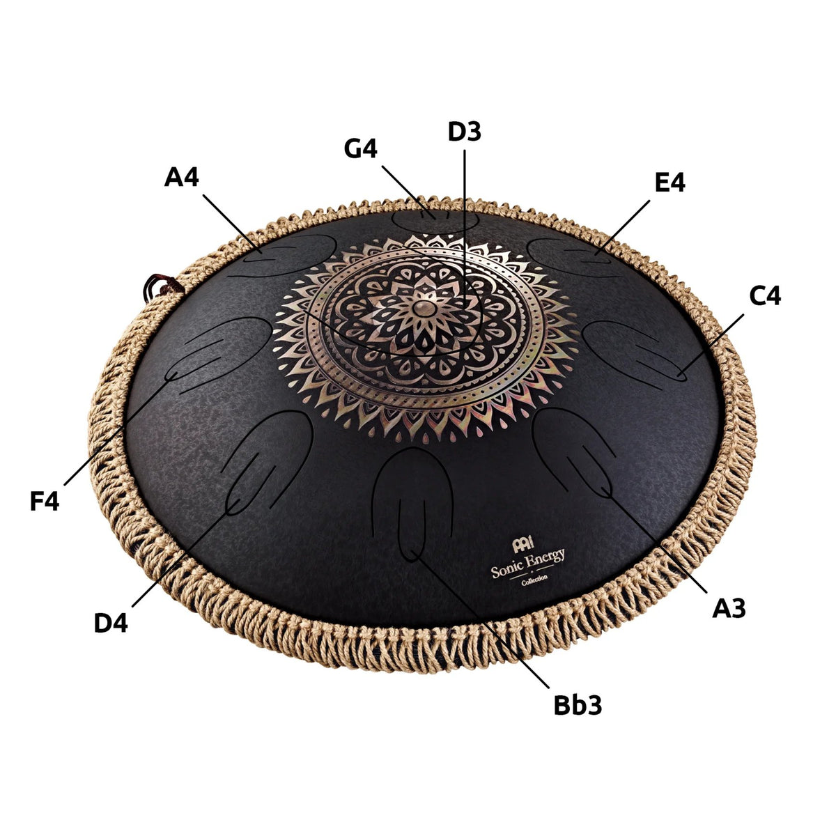 Meinl Sonic Energy Octave Steel Tongue Drum, D Kurd Black Engraved floral design Pitches OSTD1BKE