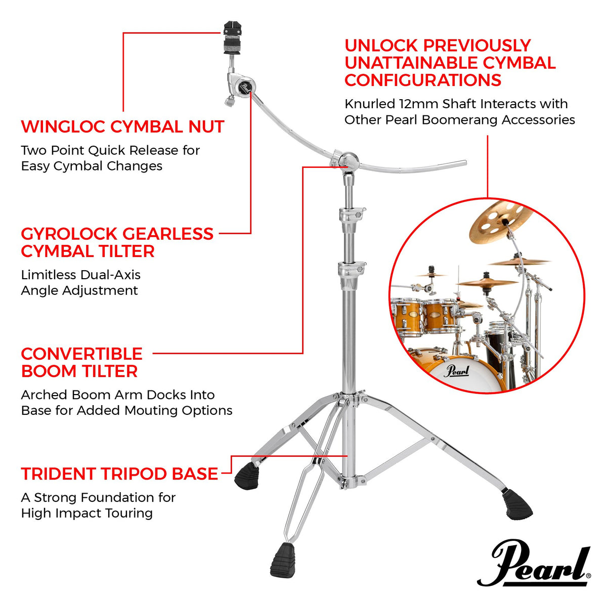 Pearl Curved Boom Cymbal Stand - Image 4
