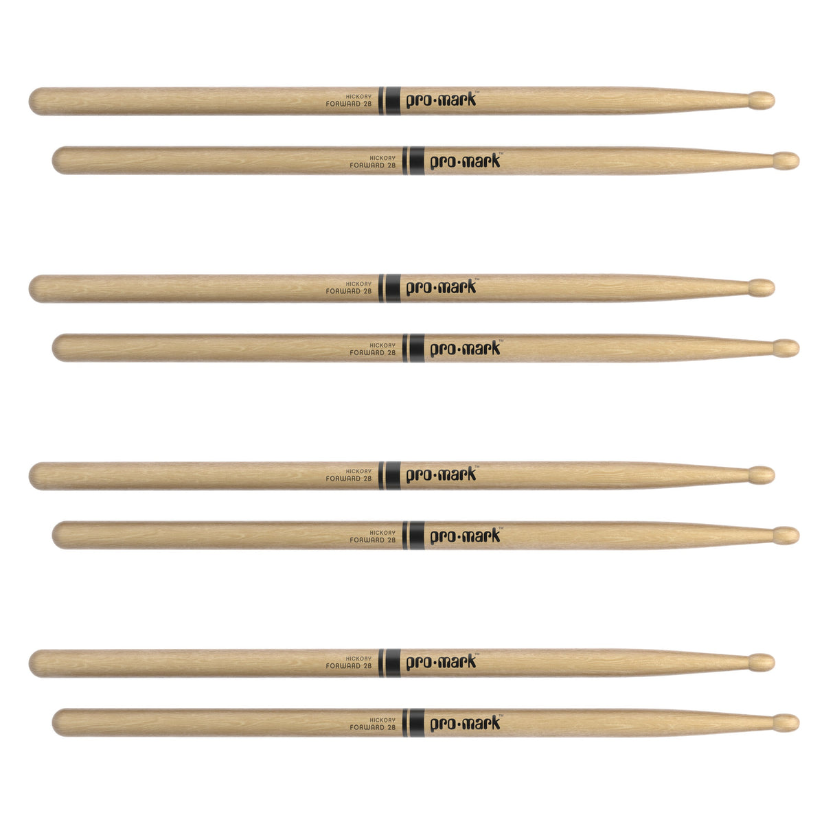 Promark TX2BW Classic Forward 2B Wood Tip Drumsticks - 4 Pack - Image 2