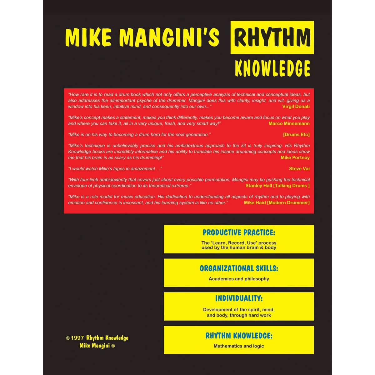 Rhythm Knowledge Volume 1 by Mike Mangini Back Cover