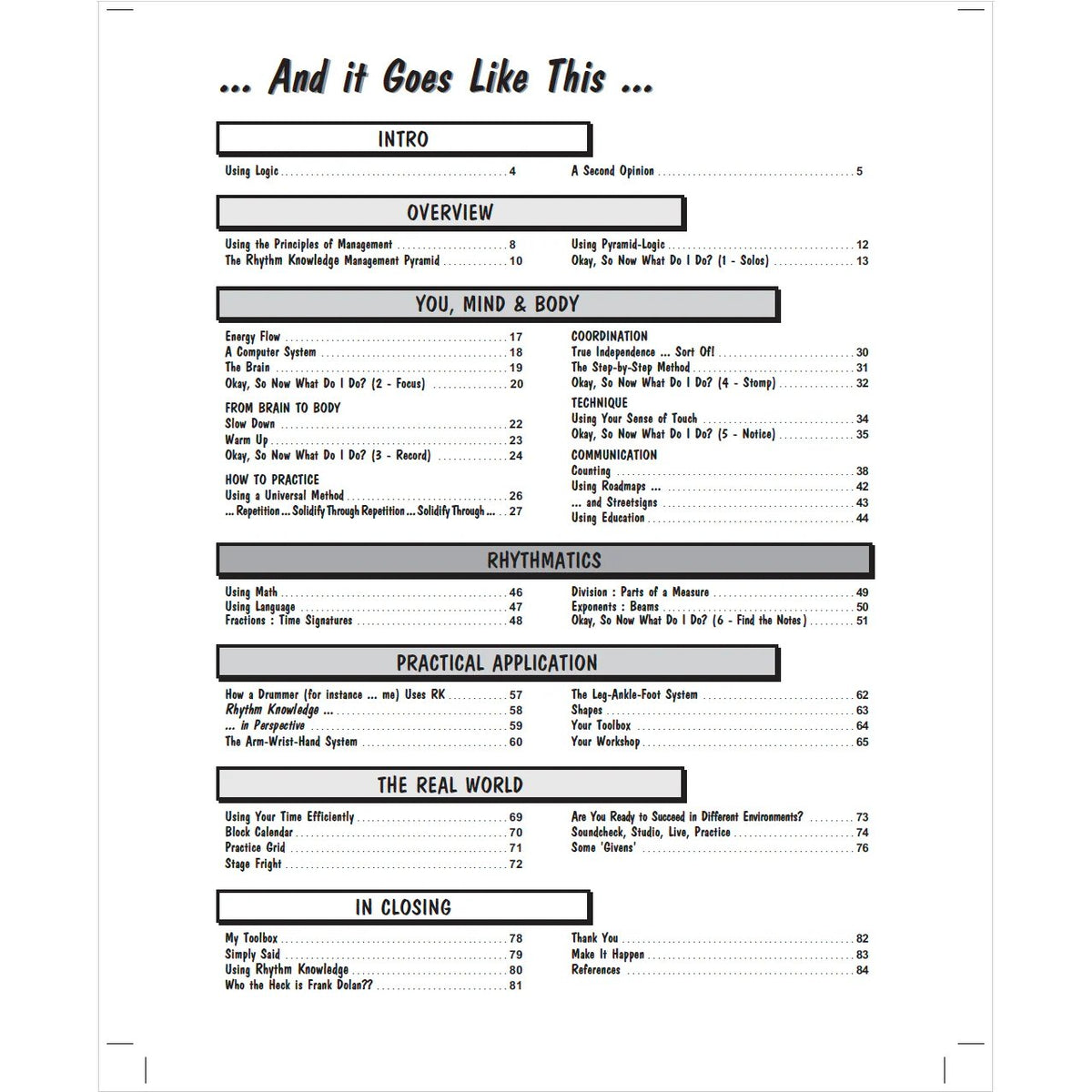 Rhythm Knowledge Volume 1 by Mike Mangini Table of Contents
