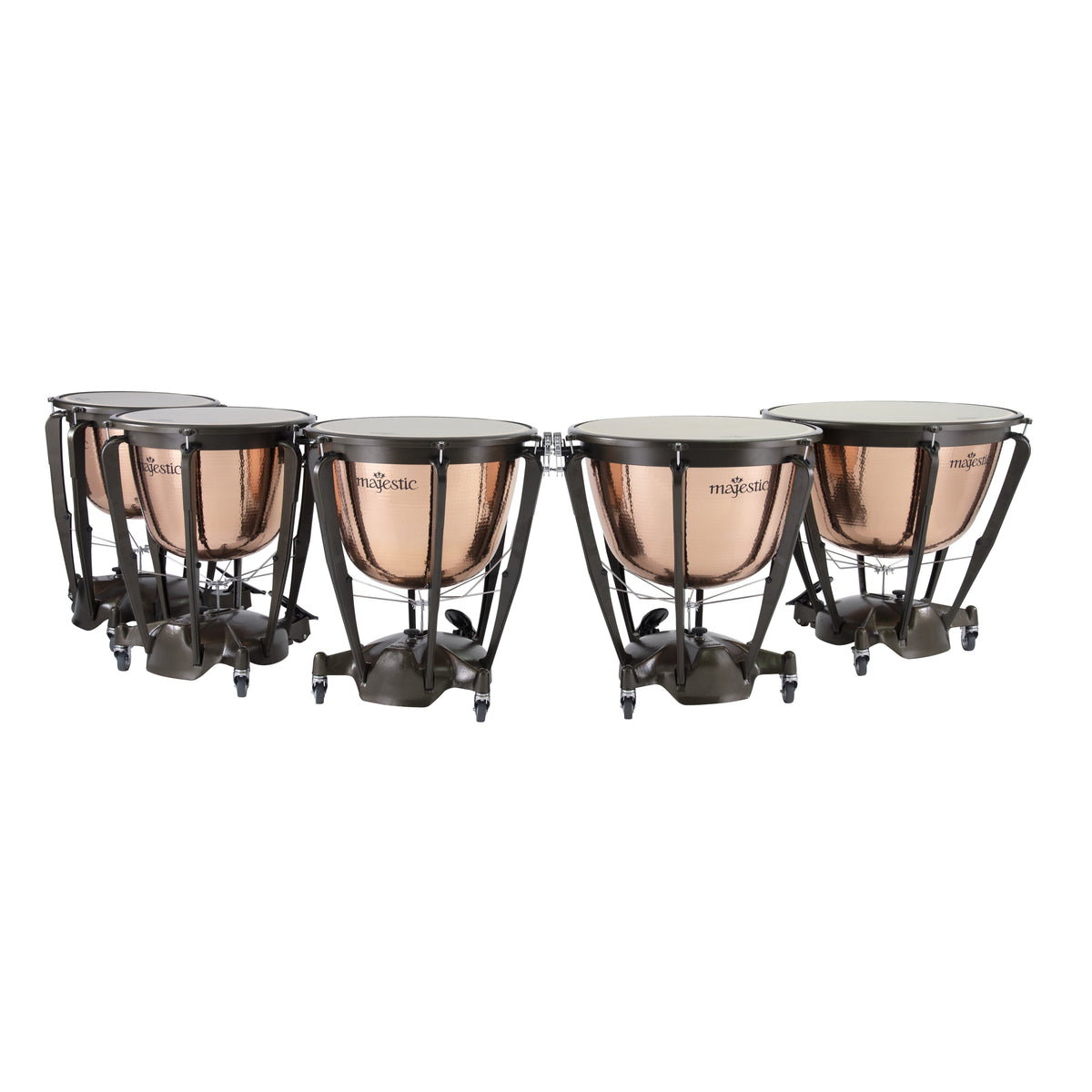Set of 5 Majestic Symphonic Series Hammered Copper Timpani with Cambered Bowls - 20"/23"/26"/29"/32" - Image 1