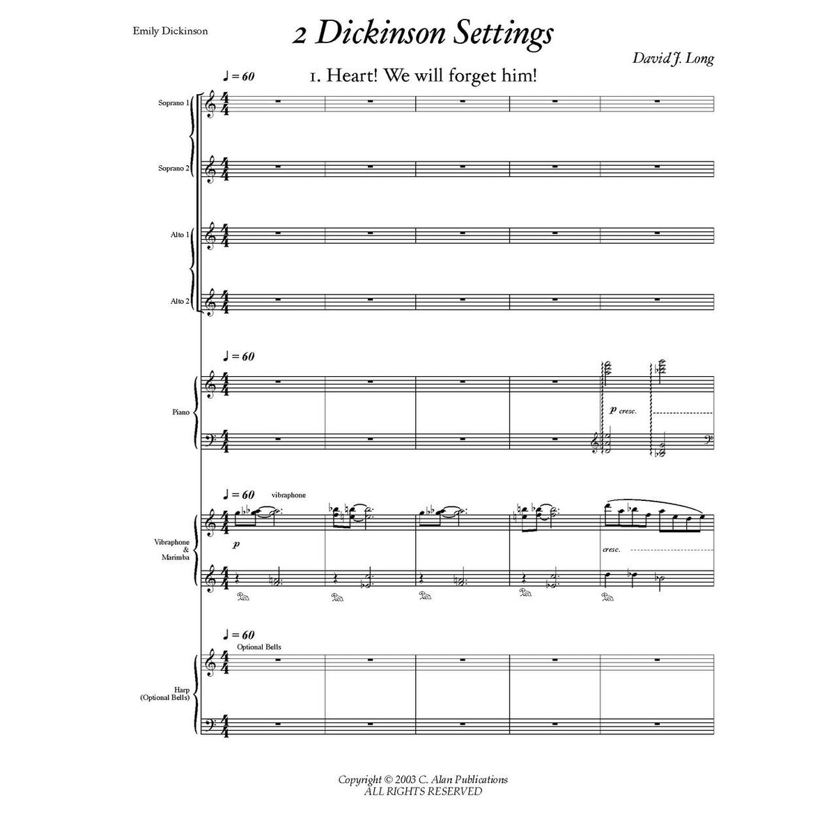 Two Dickinson Settings by David J Long score example