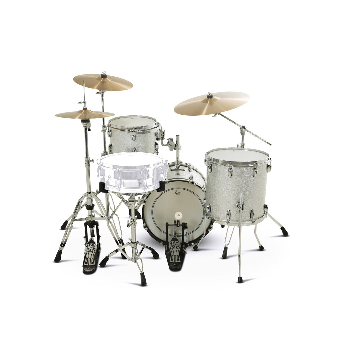 Gretsch Brooklyn 3-piece Drum Set Shell Pack - 18" Bass Drum - Silver Sparkle GBKT-J483-012  Player View