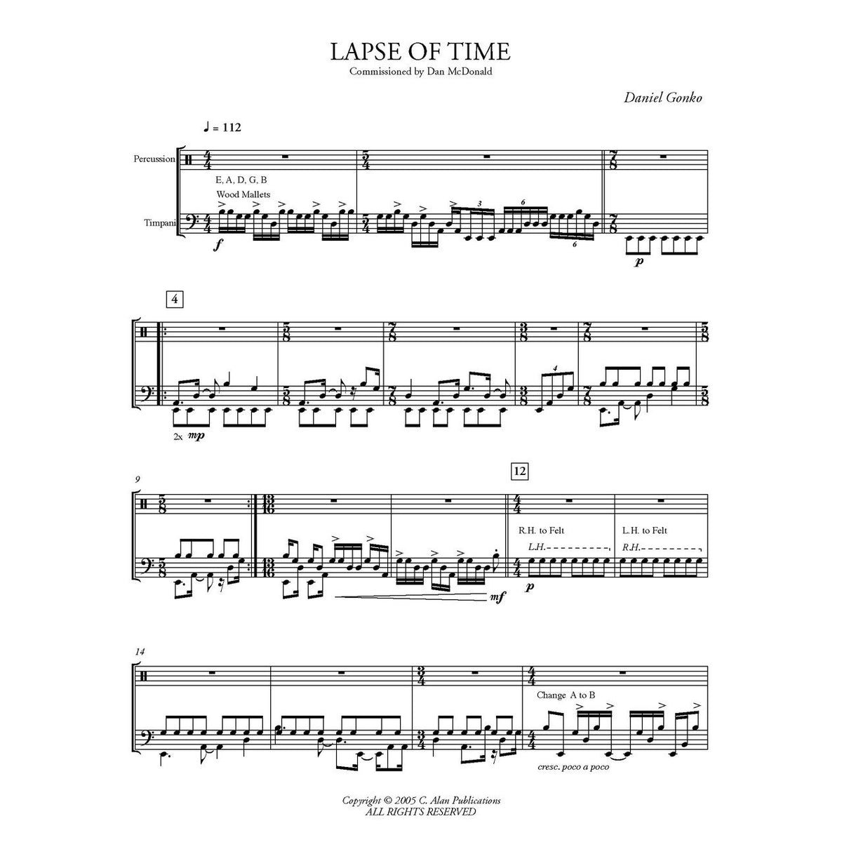 Lapse of Time for solo timpani and multi percussion by daniel gonko sample page
