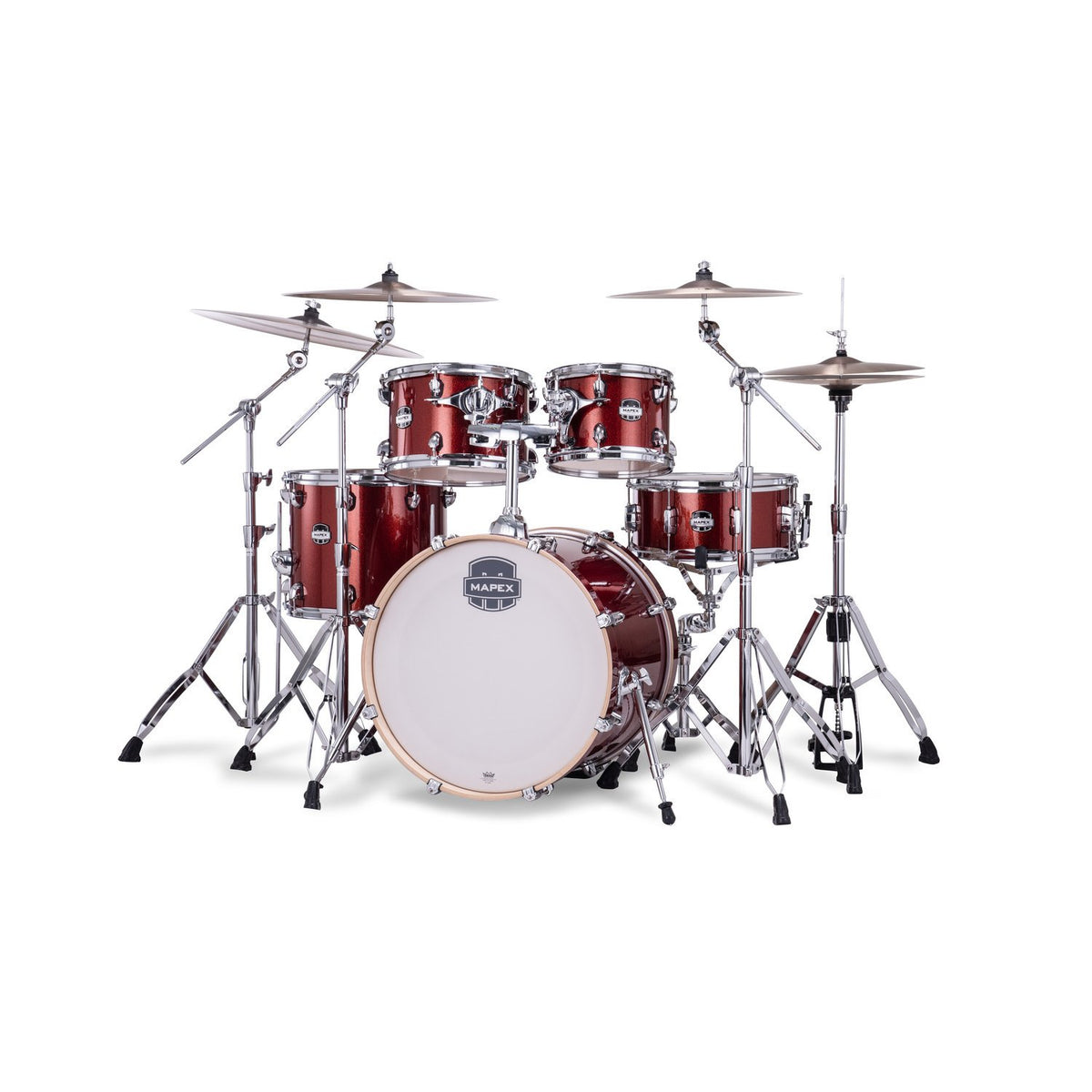 Mapex Mars Birch 5pc Fusion Shell Pack (20x10x12x14, 14x6.5) - Blood Orange Sparkle MPX-MA504SF-OR Left Angle