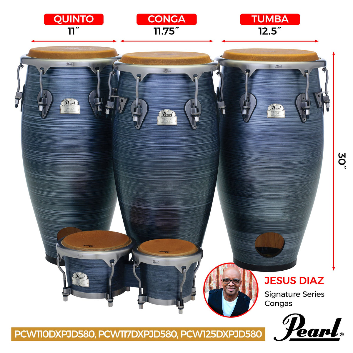 Pearl Jesus Diaz Signature Conga - 11.75" - Brushed Platinum - Image 3