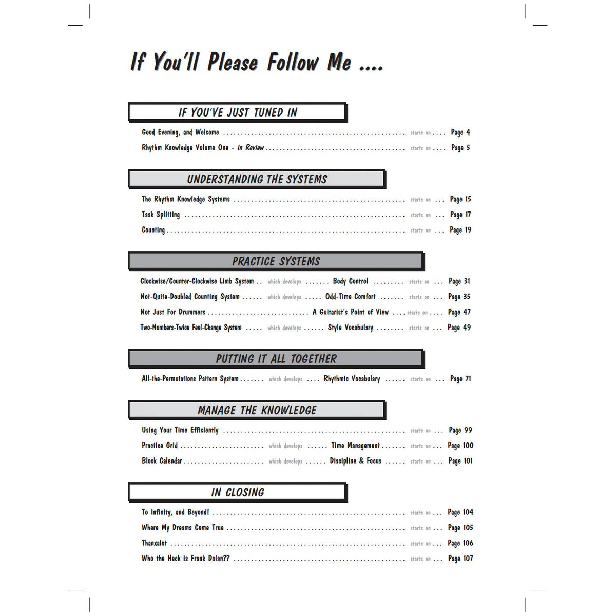 Rhythm Knowledge Volume 2 by Mike Mangini Table of Contents