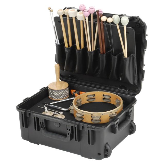 SKB Percussion Case Filled with Mallets, Tambourine and other instruments