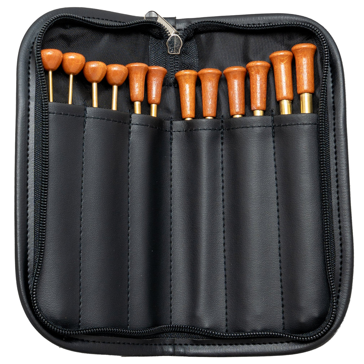 Weiss Brass Triangle Beater Set  with Leather Case Open